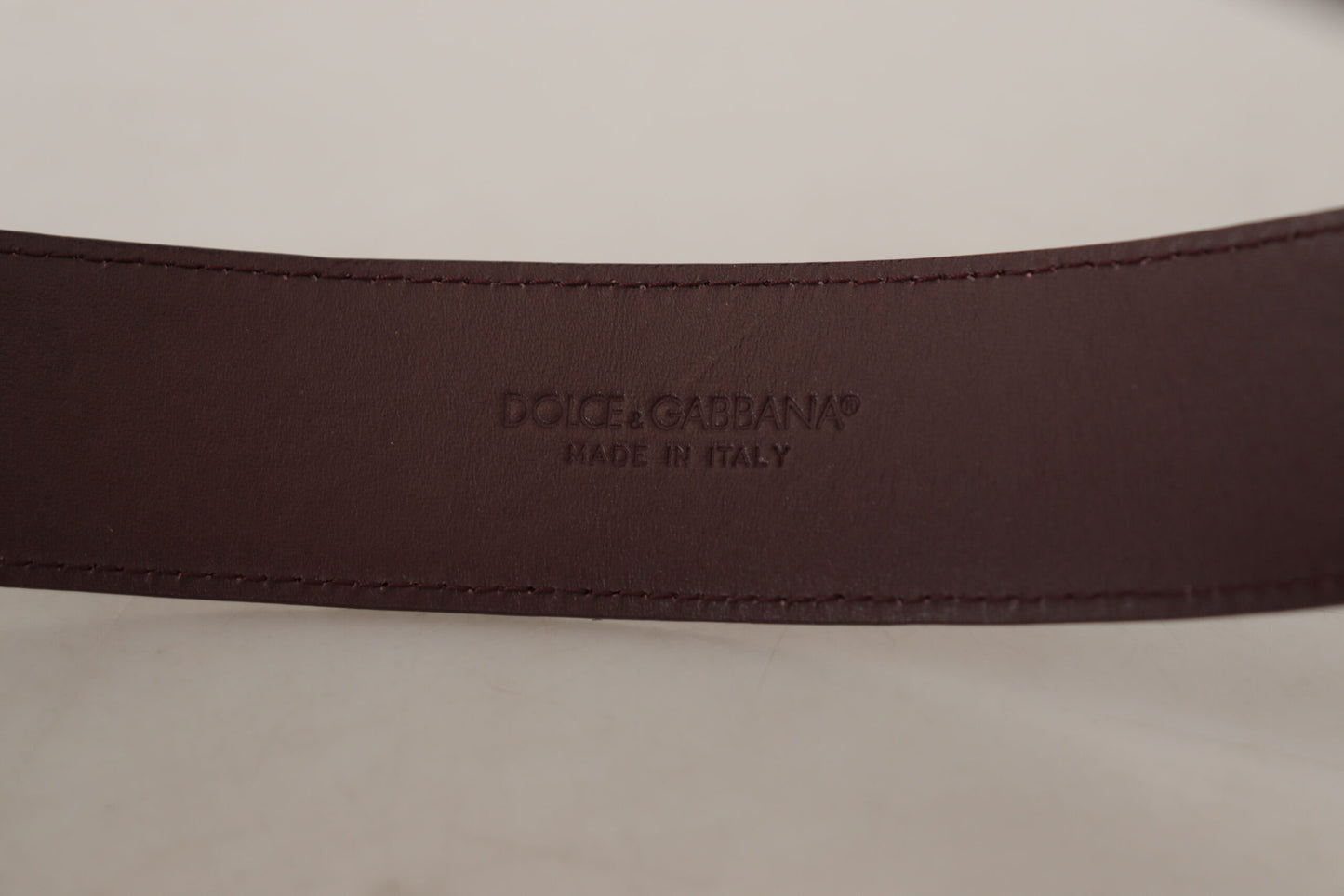 Maroon Calf Leather Wide Logo Engraved Buckle Belt