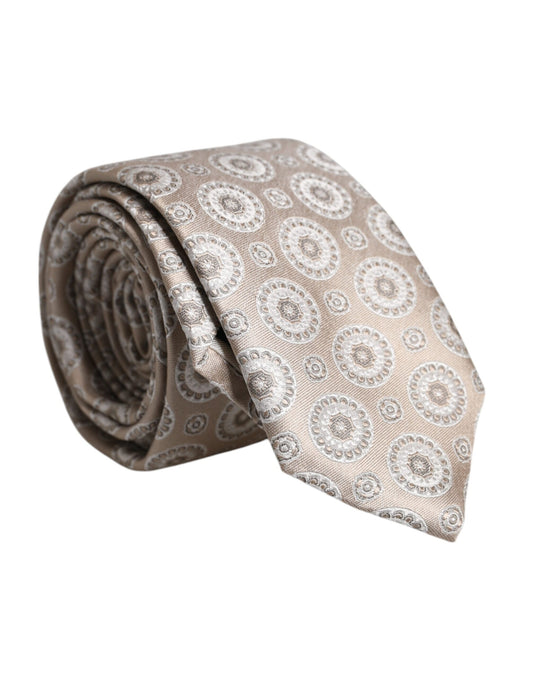 Beige Foulard Print Silk Adjustable Necktie Tie