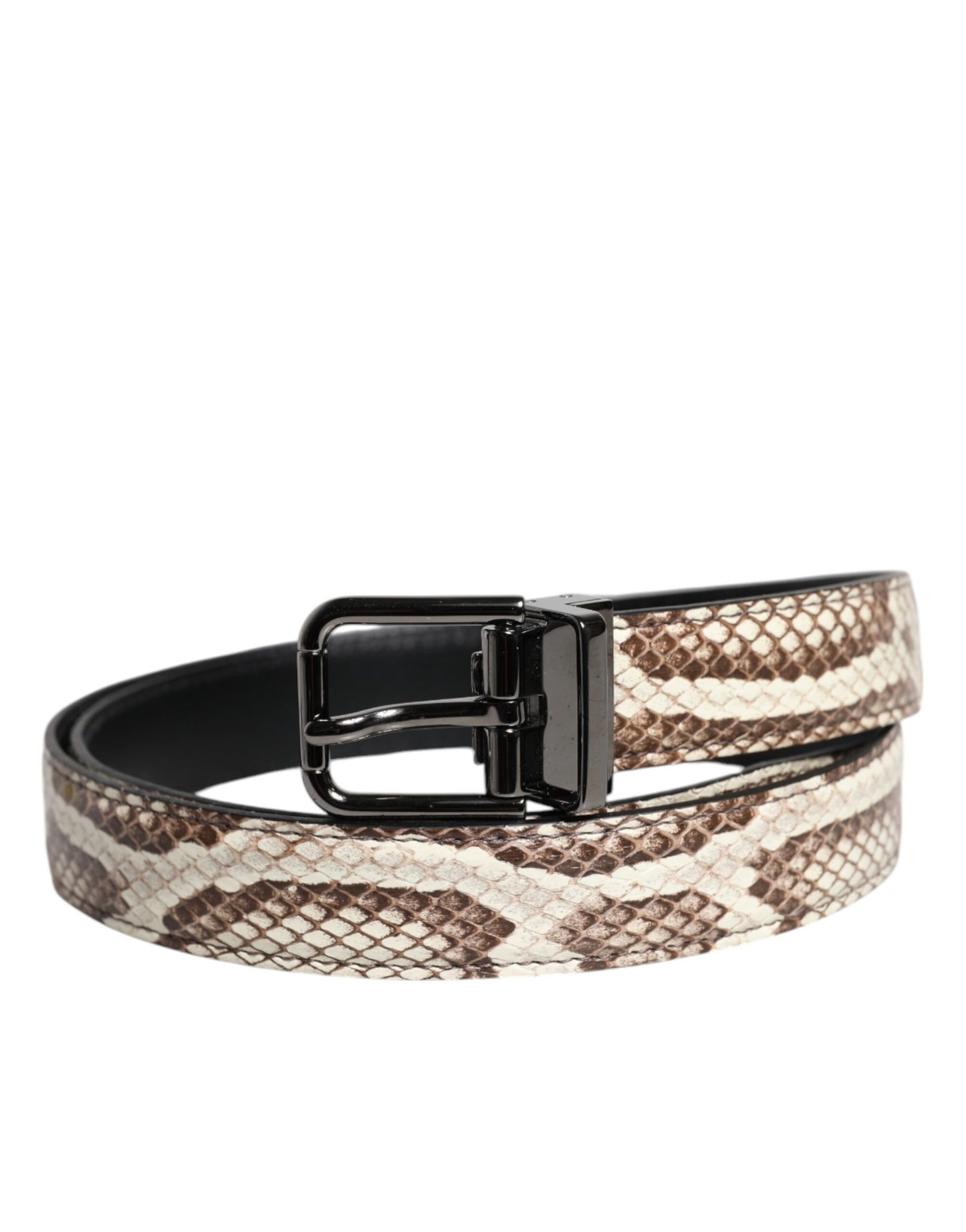 Brown Exotic Leather Classic Metal Buckle Belt