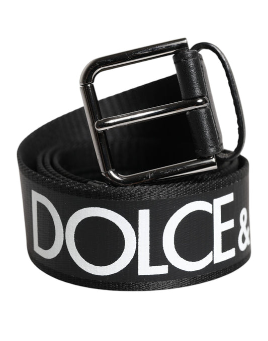Black Leather Classic Metal Logo Buckle Belt