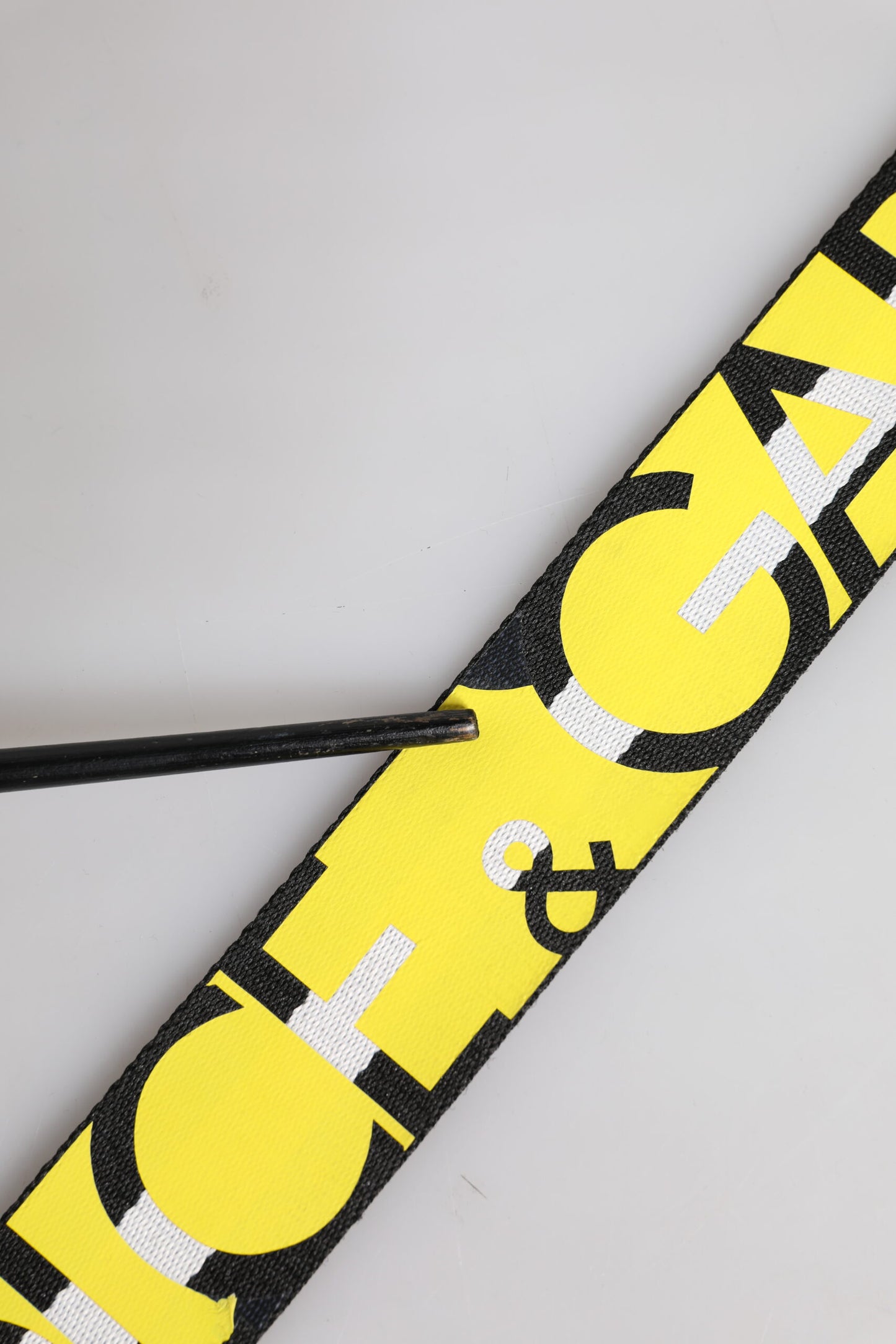 Black Yellow Logo Striped Metal Buckle Belt